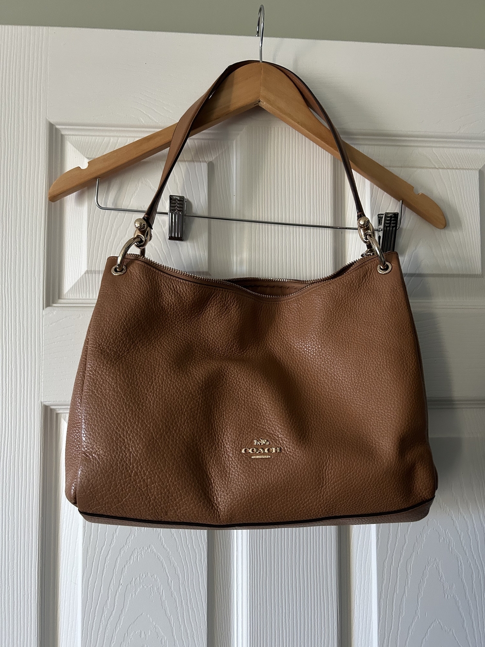 Coach Cognac Pebbled Leather Hobo with Gold Hardware